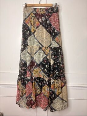 Boho prairie Patchwork Maxi Skirt - Multicolor.